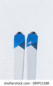 Ski Equipment. Top View. White Background. Snow. Winter Season. Sports And Lifestyle