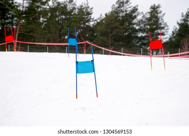 Ski Gates With Flag Red And Blue Parallel Slalom