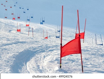 Ski Gates With Flag Red And Blue Parallel Slalom