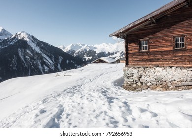 Ski Hut In The Alps In Winter