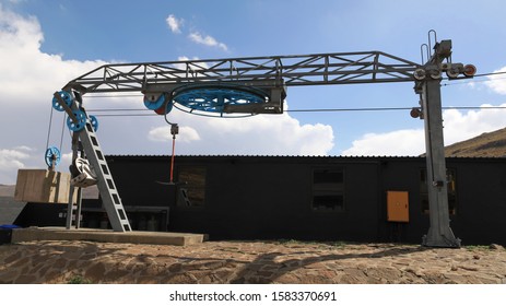 Ski Lift Base Station At Out Of Season Ski Resort, Lesotho Africa