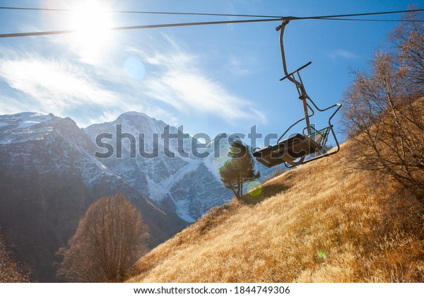 Ski lift , cable\
car in Caucasus Mountains