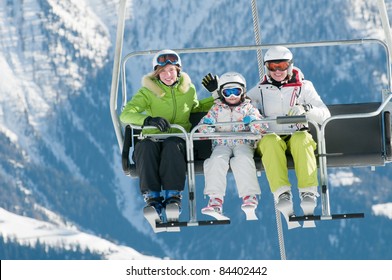 Ski Lift - Family On Ski Vacation