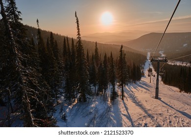 Ski Lift At Ski Resort, Sunset