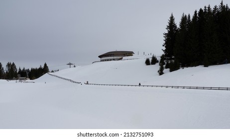 Ski Lift Station On The Snowy Mountain 