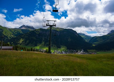 Ski Lifts In Summer. View Over Lech. In Lech Austria August 2021