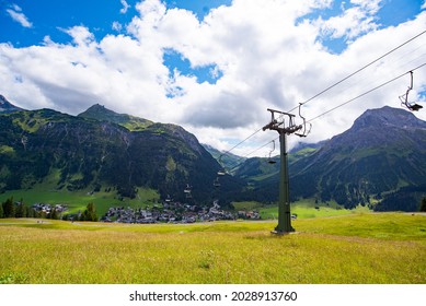 Ski Lifts In Summer. View Over Lech. In Lech Austria August 2021