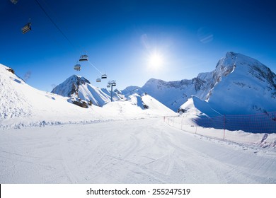 Ski Piste Panorama With Ropeway Chair Lift 