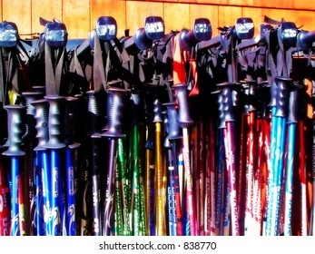 Ski Poles On A Rack