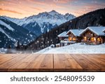 ski resort  background, wooden table top on super blurred background. used for display or wooden montage as your dining background. banners, boards, podiums (4)