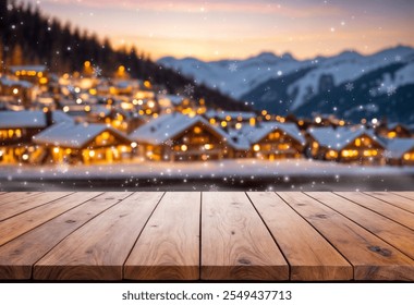 ski resort  background, wooden table top on super blurred background. used for display or wooden montage as your dining background. banners, boards, podiums (4) - Powered by Shutterstock