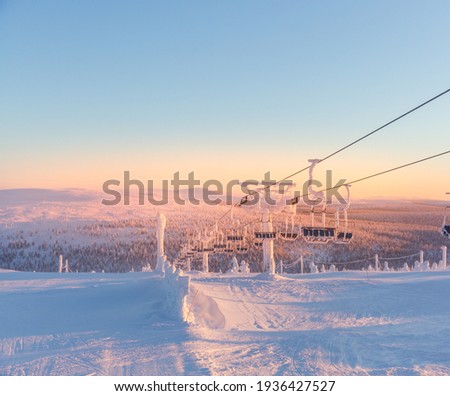 ski resort, slope, ski lift with snow, Lapland finland