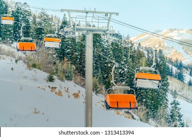 Ski Resort With Vibrant Ski Lift In Park City Utah