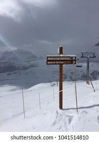 Ski Run Sign Atop Mountain Summit (Banff Sunshine Village Ski Resort, Alberta, Canada)