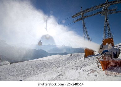 Ski Slope, Snow Canon And Gondola