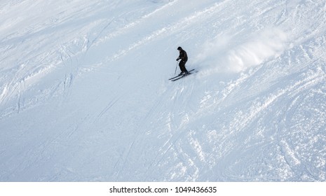 Ski slopes with skiers
