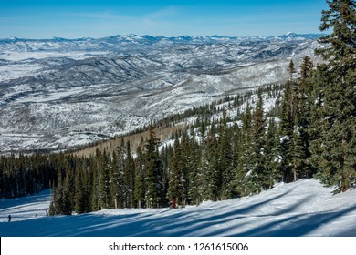 The Ski Slopes Of Steamboat Springs, In The Rocky Mountains Of Colorado, Lined By Pine And Aspen Trees. 