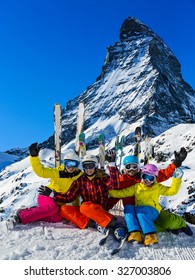 Ski, Winter, Snow - Family Enjoying Winter Vacation In Zermatt, Switzerland