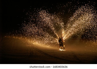 Skier Fireworks Pyrotechnics Spectacle Show