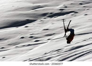 Skier Jump Backflip In Snow