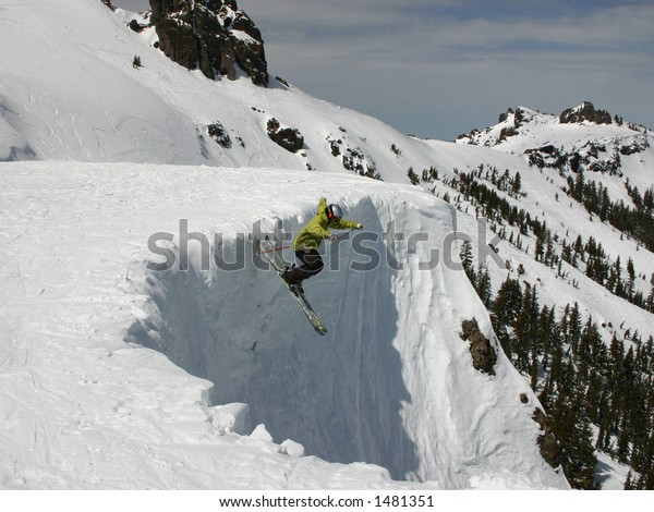 Skier Jumping Off Cornice Lake Tahoe Stock Photo Edit Now 1481351