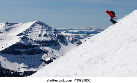 Skier On The Back Side Of Big Sky Montana Resort.