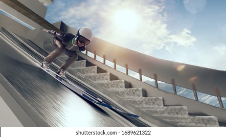 Skier On Ski Jumping Competition.