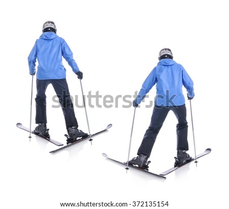 Skiier demonstrate how to slide forward. Step by step instruction.