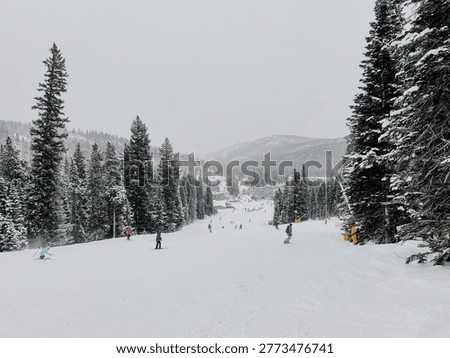 Skiiers glide down a run at a ski resort in Colorado