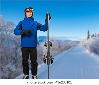 Skiing.