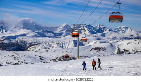 Skiing In The Canadian Rockies Near Banff, Alberta