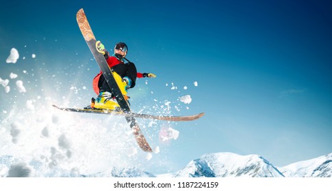 Skiing Jumping Skier Extreme Winter Sports Stock Photo 1187224159 ...