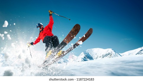 Skiing. Jumping skier. Extreme winter sports. - Shutterstock ID 1187224183