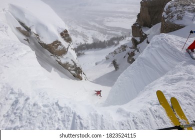 Skiing The Most Difficult In Bounds Ski Run In North America At Jackson Hole, Wyoming