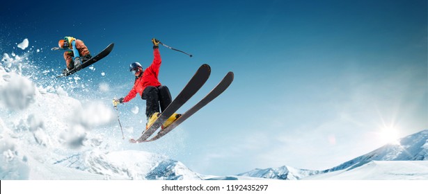 Skiing. Snowboarding. Extreme winter sports. - Shutterstock ID 1192435297