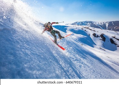 Skiing In The Snowy Mountains, Carpathians, Ukraine, Good Winter Day, Ski Jump, Fall, Ski Season