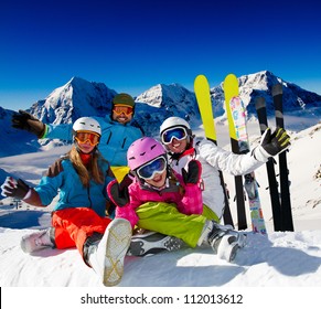 Skiing, Winter Fun - Happy Family Ski Team