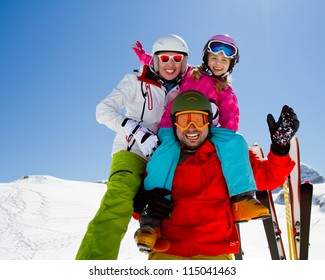 Skiing, Winter Fun - Happy Family Ski Team