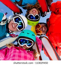 Skiing, Winter, Snow, Sun And Fun - Family Enjoying Winter Vacations