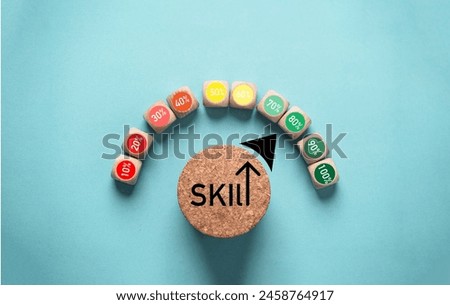 Skill indicator rating level button with percentage for human development and enhance knowledge improvement to success business working concept.