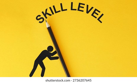 Skill Level Improvement Concept, Personal Growth and Learning Progress, Man Pushing Pencil as Rising Skill Bar, Career Development and Self Improvement Metaphor