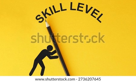 Skill Level Improvement Concept, Personal Growth and Learning Progress, Man Pushing Pencil as Rising Skill Bar, Career Development and Self Improvement Metaphor