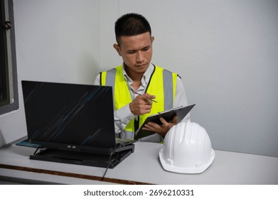 A skilled architect is seriously designing the structure of an office building for a large factory.
