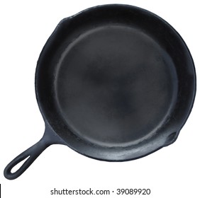 Skillet: a traditional cast iron frying pan isolated on a white background