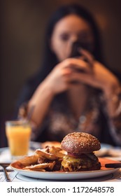 Skillful Cooks Can Make A Simple Menu As Cheesy Hamburger With Fries To Look Elegant And Be Tasty,