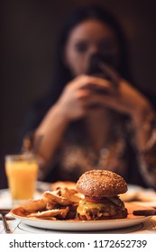 Skillful Cooks Can Make A Simple Menu As Cheesy Hamburger With Fries To Look Elegant And Be Tasty,