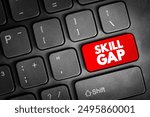 Skills Gap is a gap between the skills an employee has and the skills he or she actually needs to perform a job well, text button on keyboard