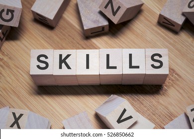 Skills Word Written In Wooden Cube