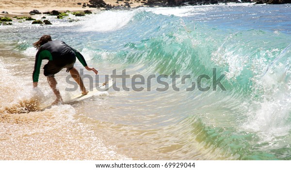 Skimboarding Waves Big Beach Maui Stock Photo Edit Now 69929044