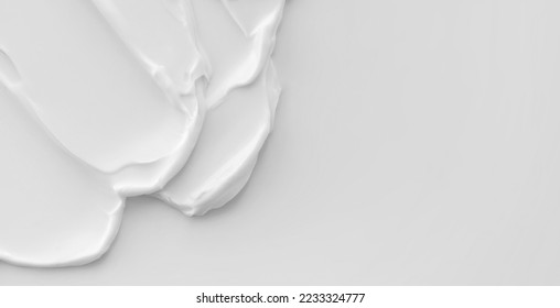 Skin cream white background beauty texture. Skincare moisturizer lotion smear cosmetic horizontal banner format with copy space - Shutterstock ID 2233324777